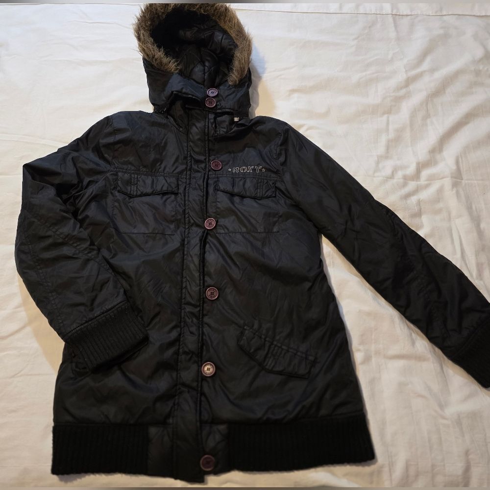 Roxy Black Snow Jacket with Fur Hood Size Medium